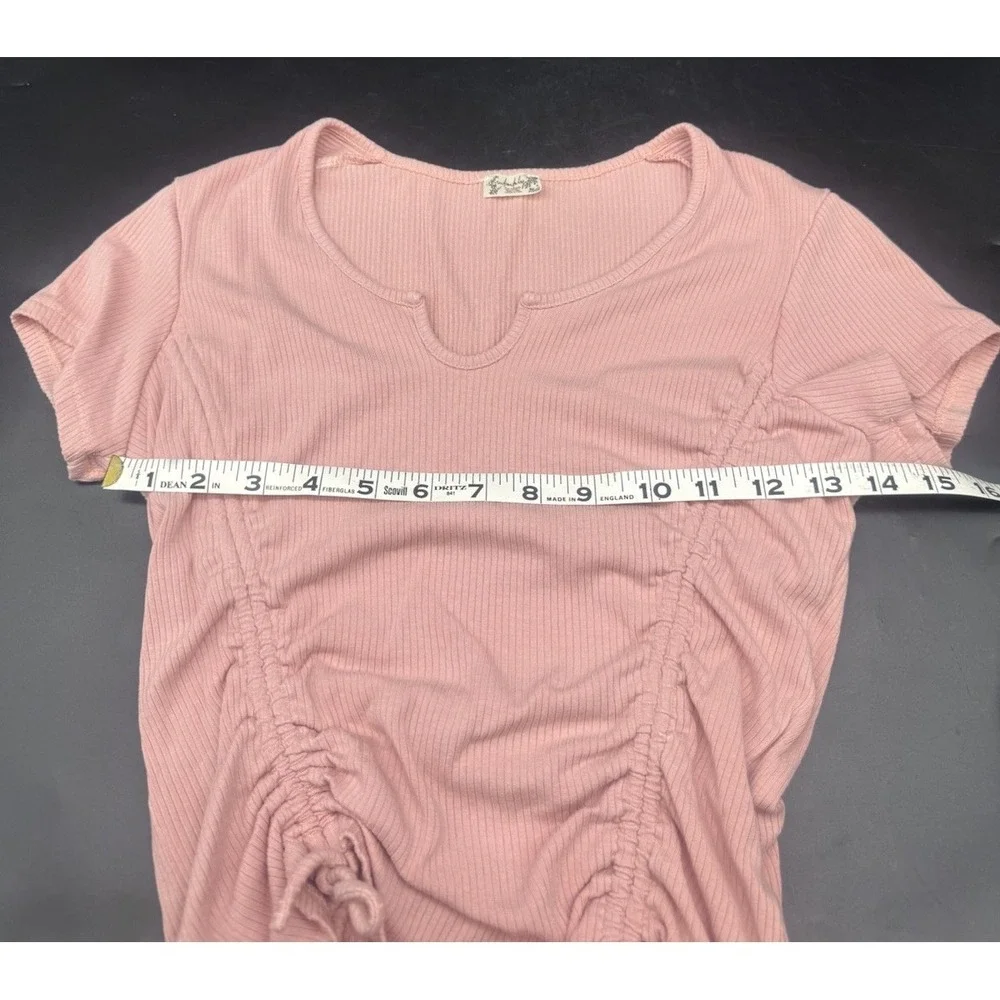 Intimately Free People Pink Top‎ Notch Ribbed Ruched Short Sleeve Tee Shirt M